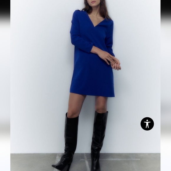 Zara Dresses & Skirts - NWT WOMENS BLUE ZARA MINI DRESS WITH SILVER SHOULDER BUTTONS SIZS XS..RUNS BIG